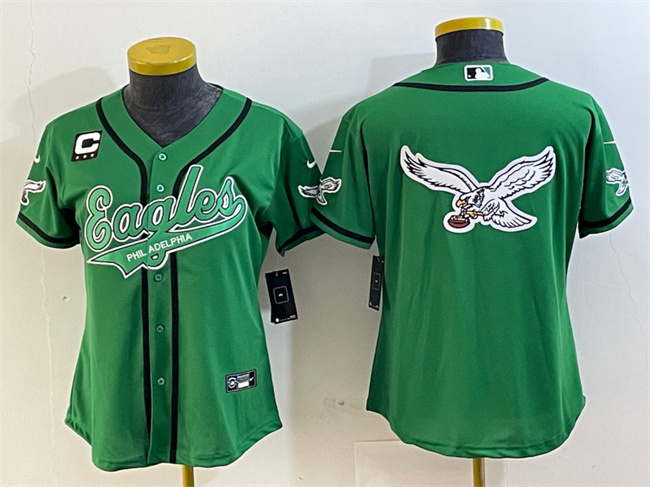 Women's Philadelphia Eagles Green Team Big Logo With 3-Star C Patch Cool Base Stitched Baseball Jersey(Run Small)